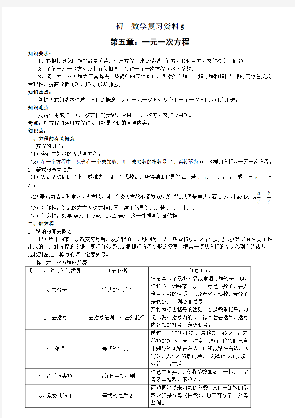 初一数学《一元一次方程》