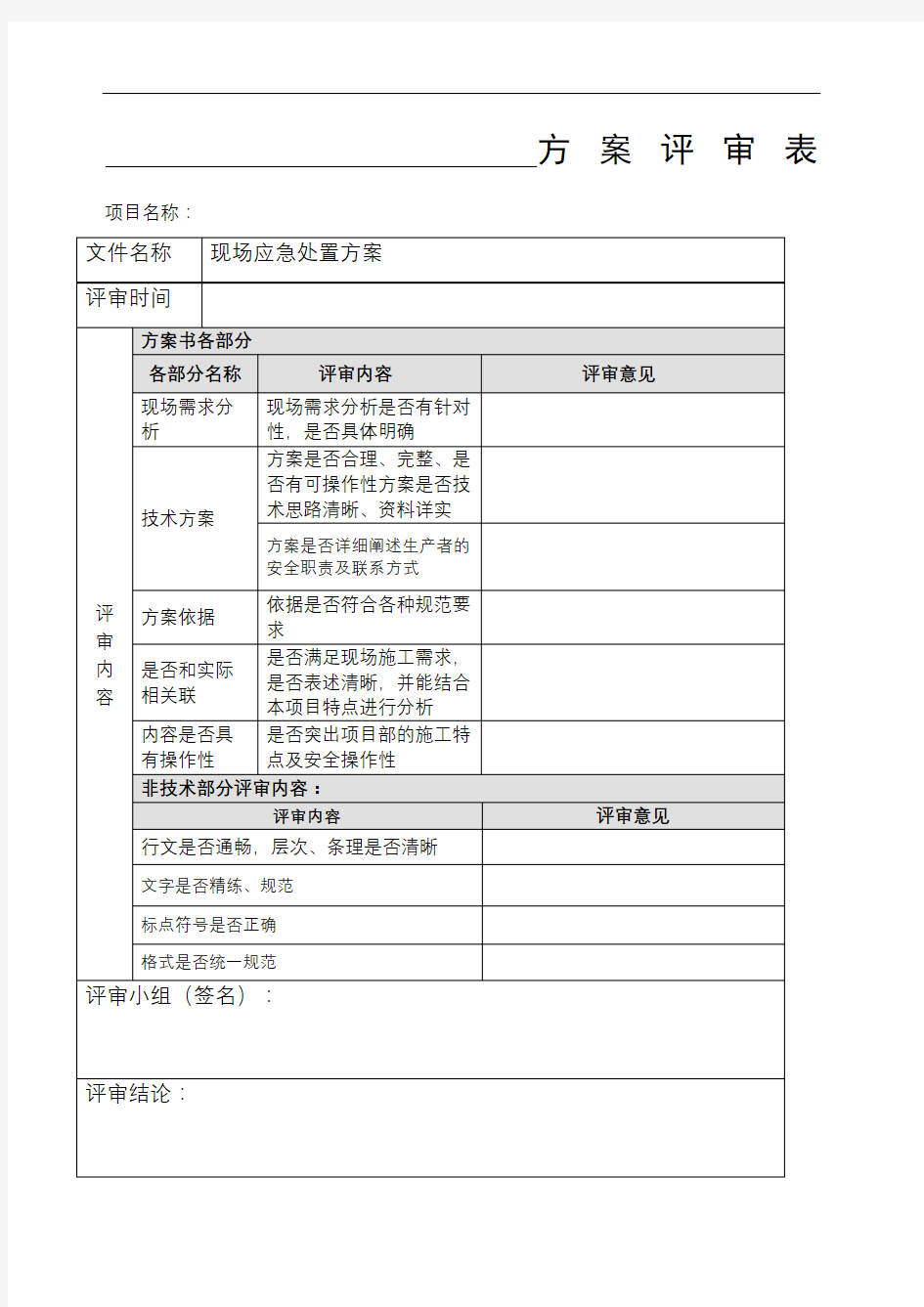 方案评审表