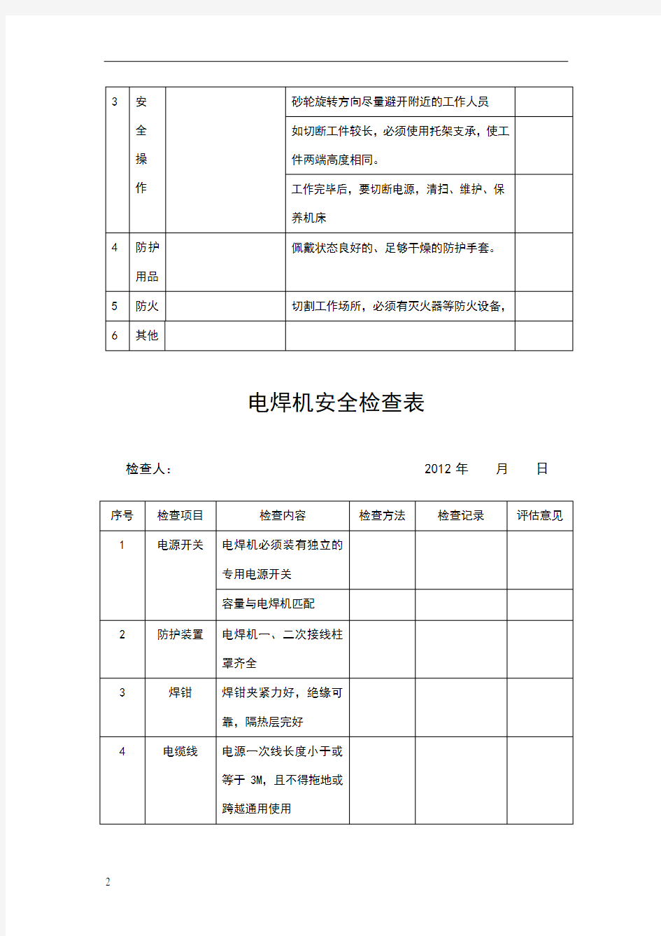 电动工具安全检查表