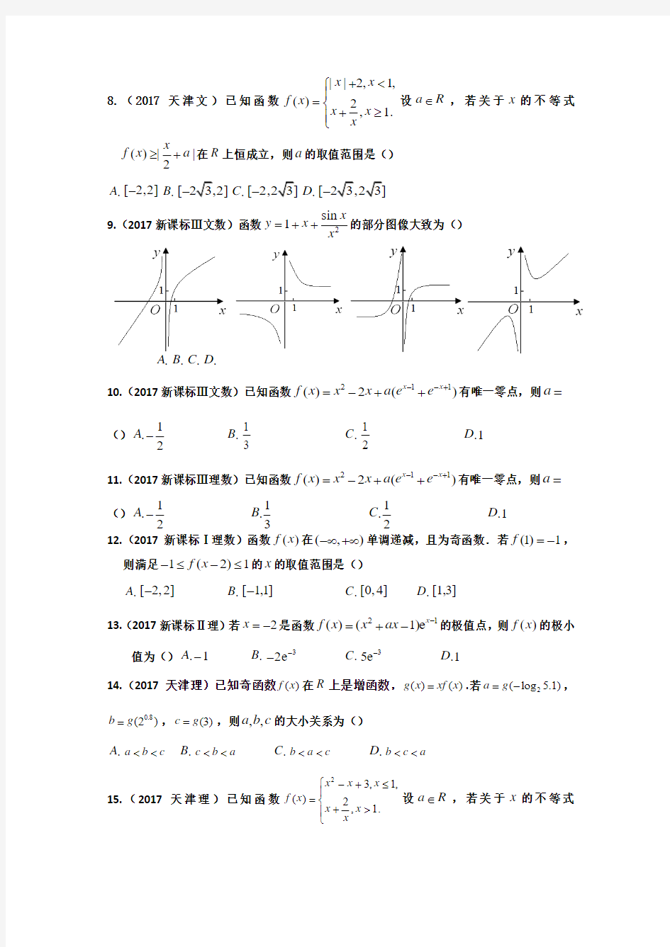 2017高考试题分类汇编之函数导数(精校版)