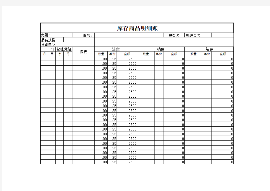 仓库库存商品明细账excel模版