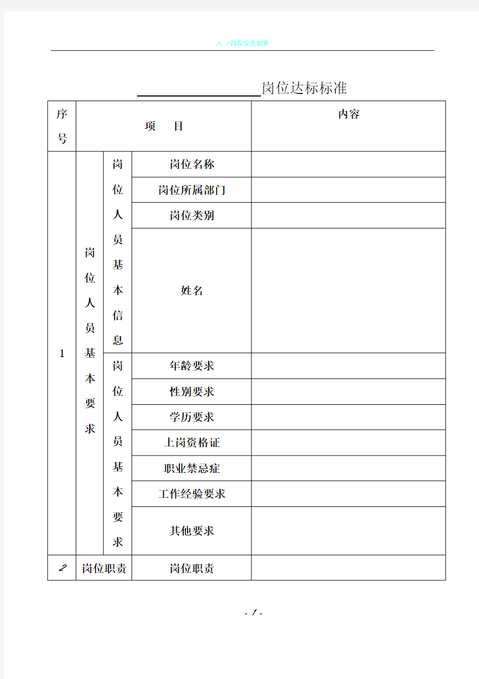 岗位达标标准