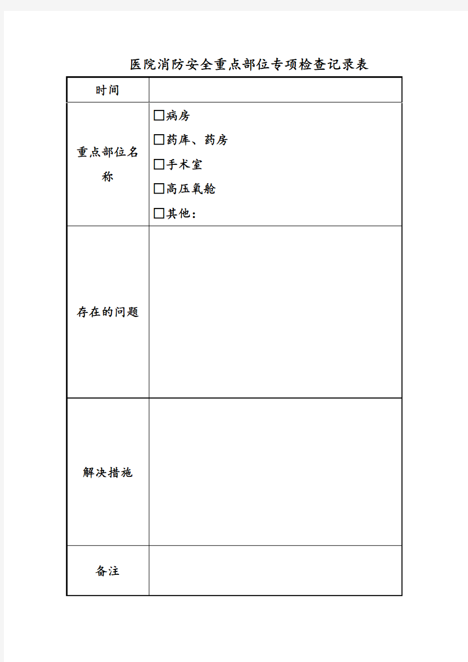 医院消防安全重点部位专项检查记录表