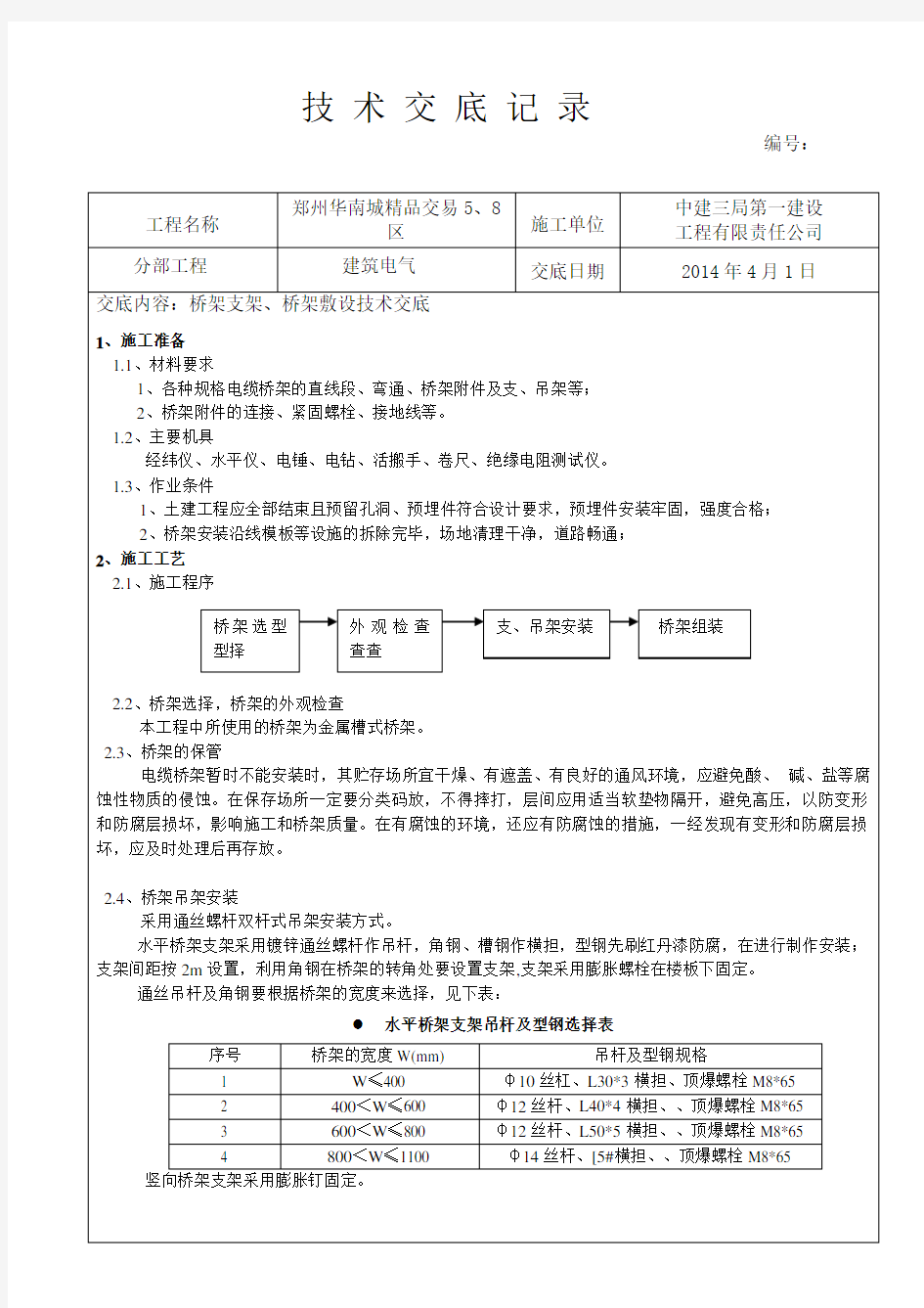 技术交底--桥架支架制作安装