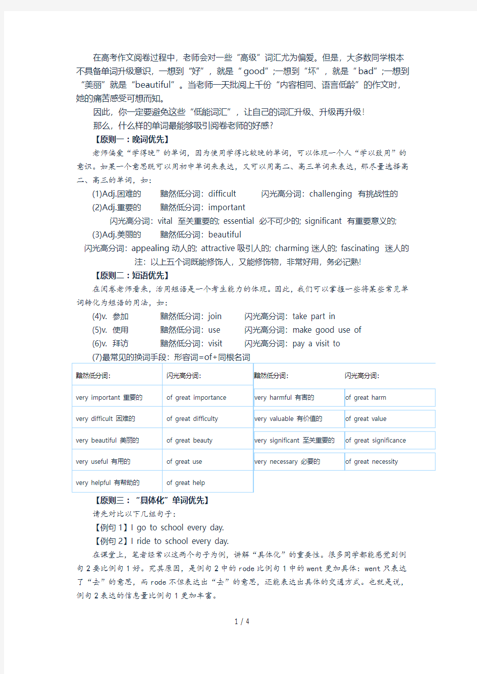 高考英语作文高分秘诀之高级词汇替换