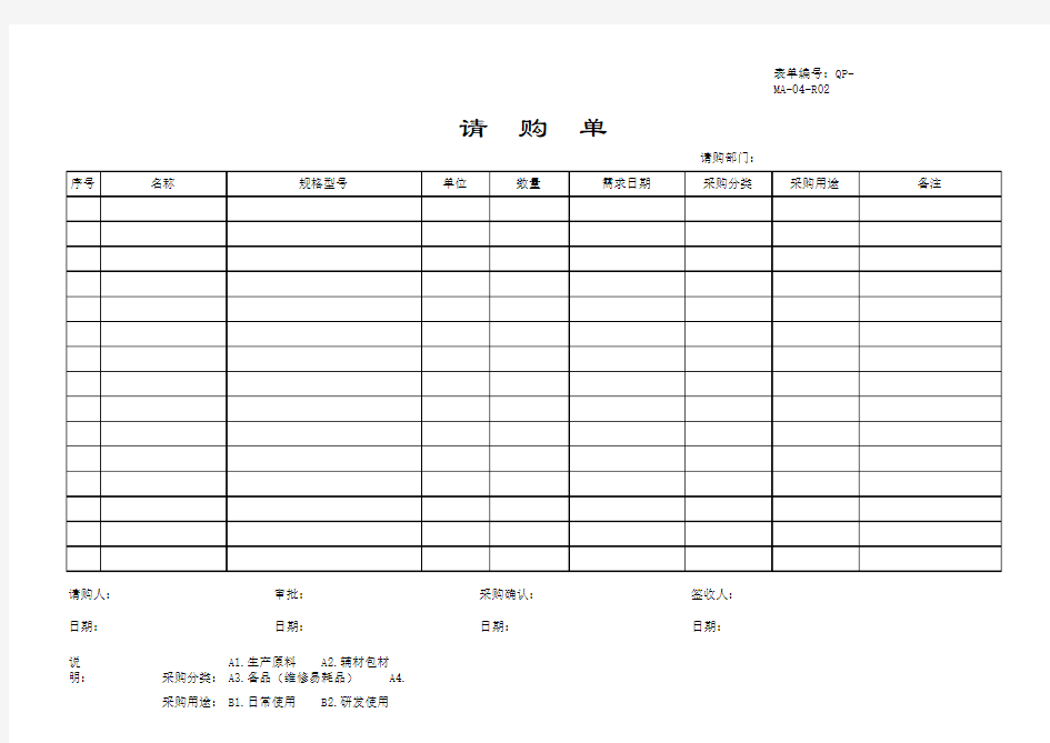 请购单范本