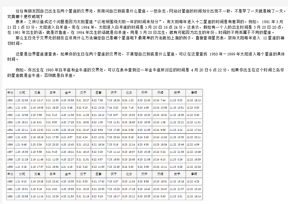 边界星座速查表