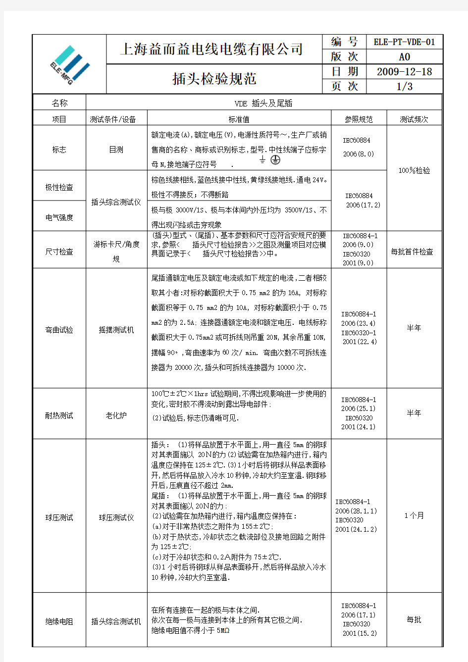 全面VDE  插头检验规范0618