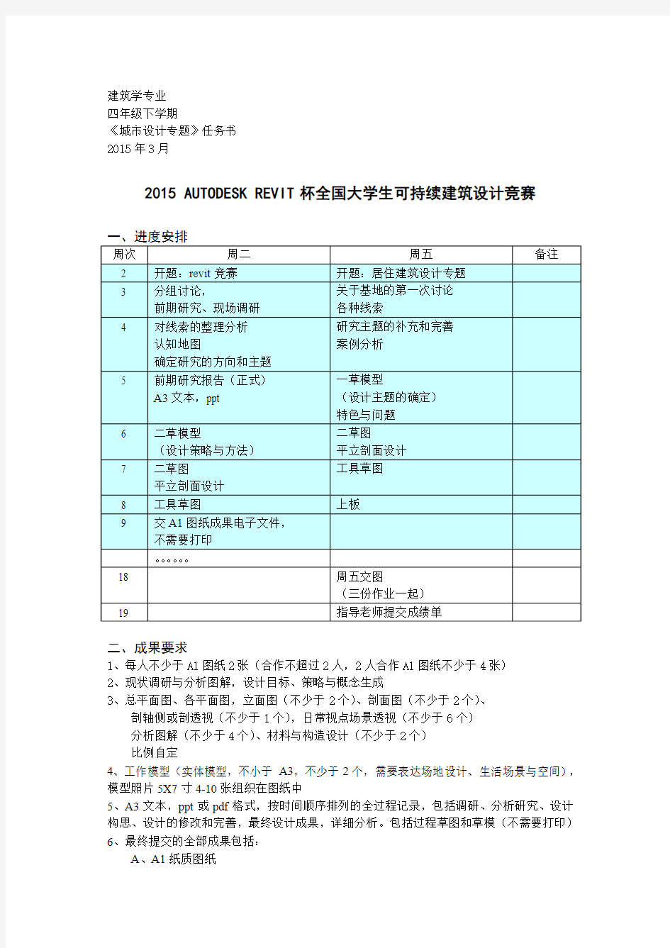 revit竞赛-任务书-进度表-成果要求