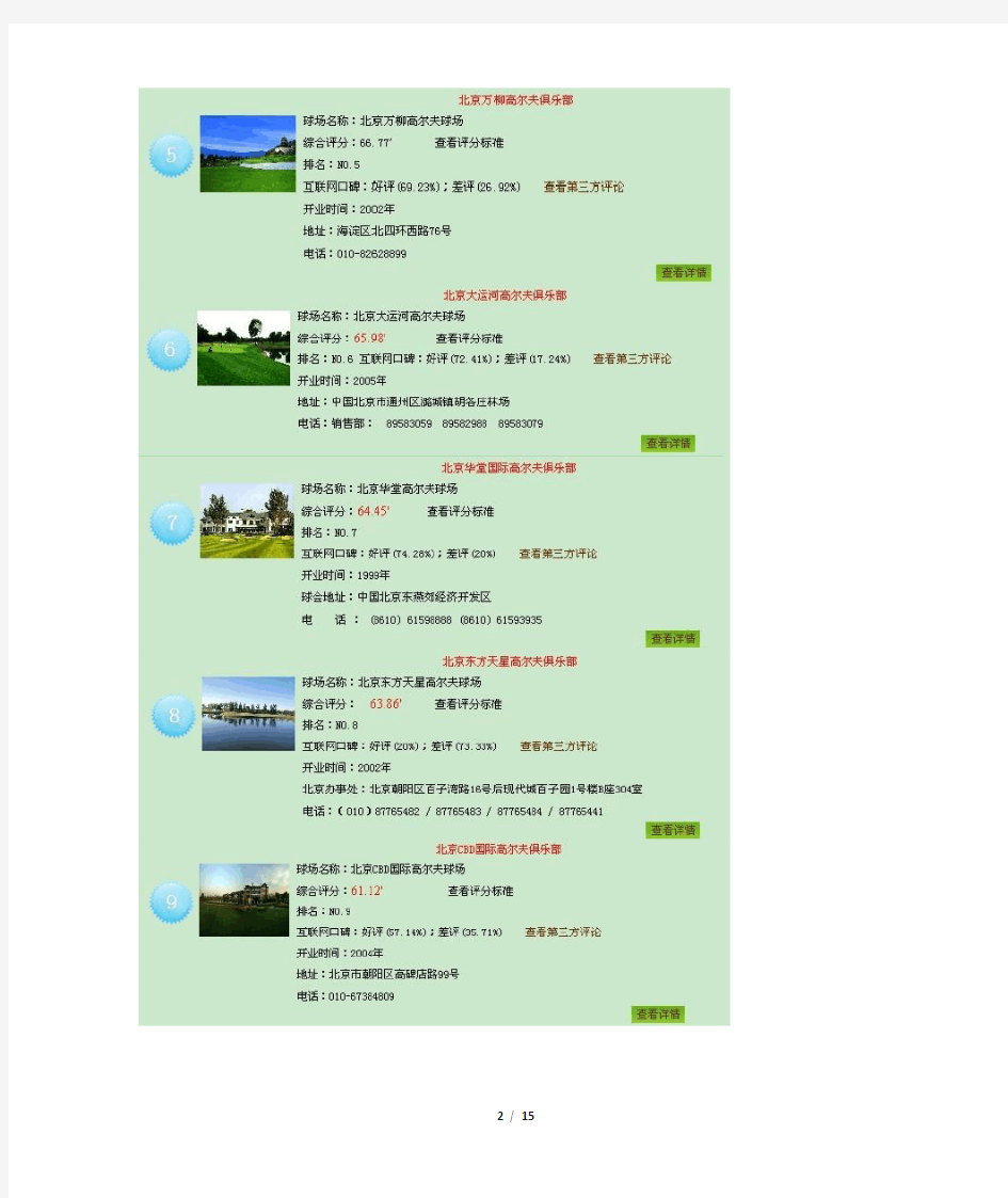 北京地区最具消费价值的十大高尔夫球场排名