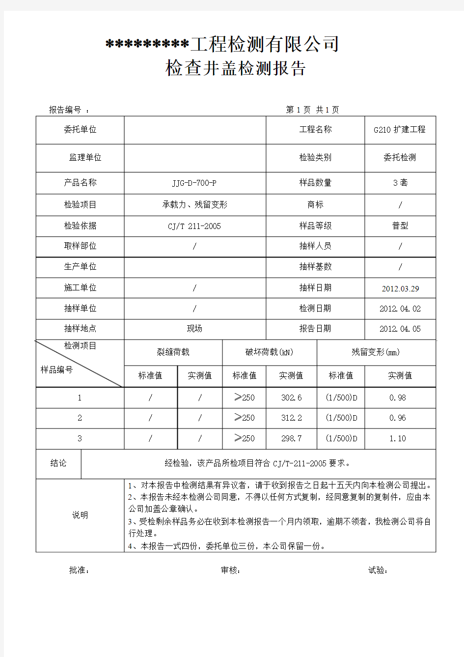 检查井盖检测报告