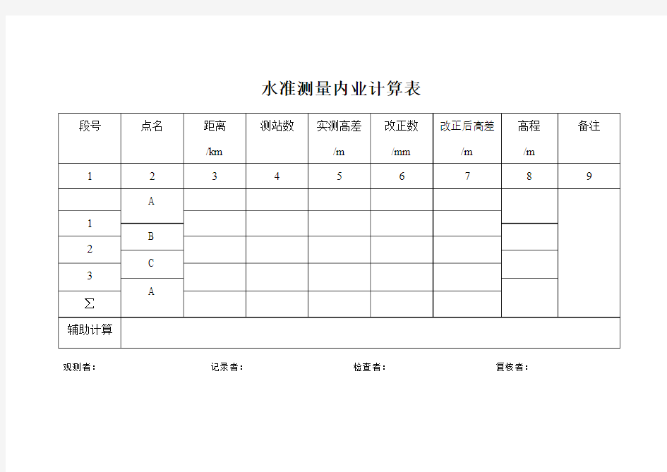 水准测量内业计算表