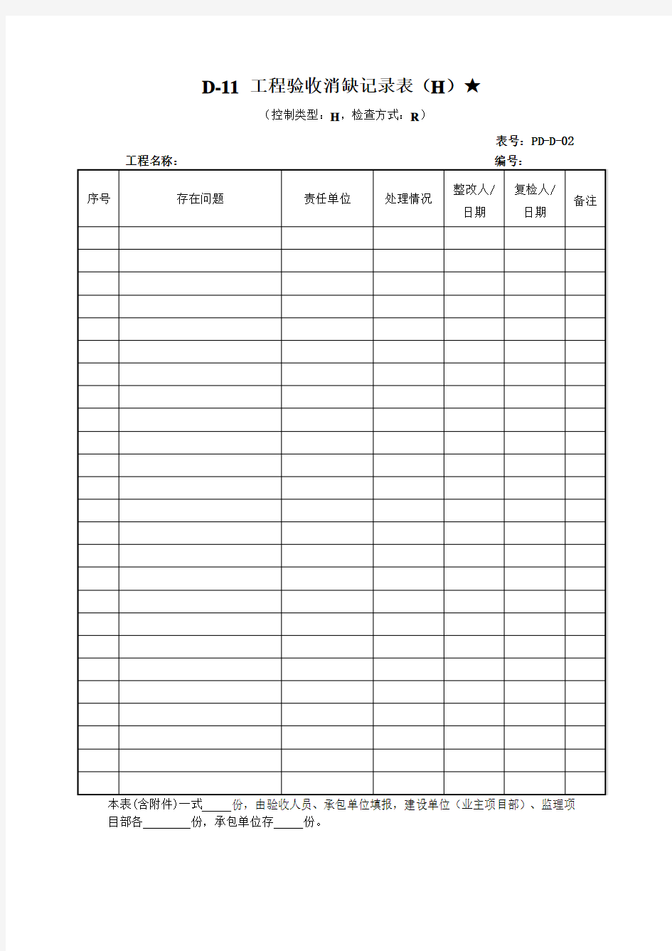 工程验收消缺记录表