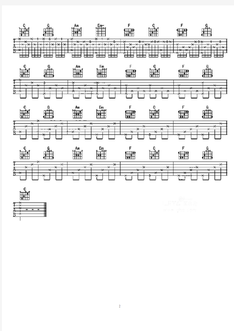 卡农 吉他谱(多种版本：简单版、原调版、C调版、卢家宏版、阿涛版)