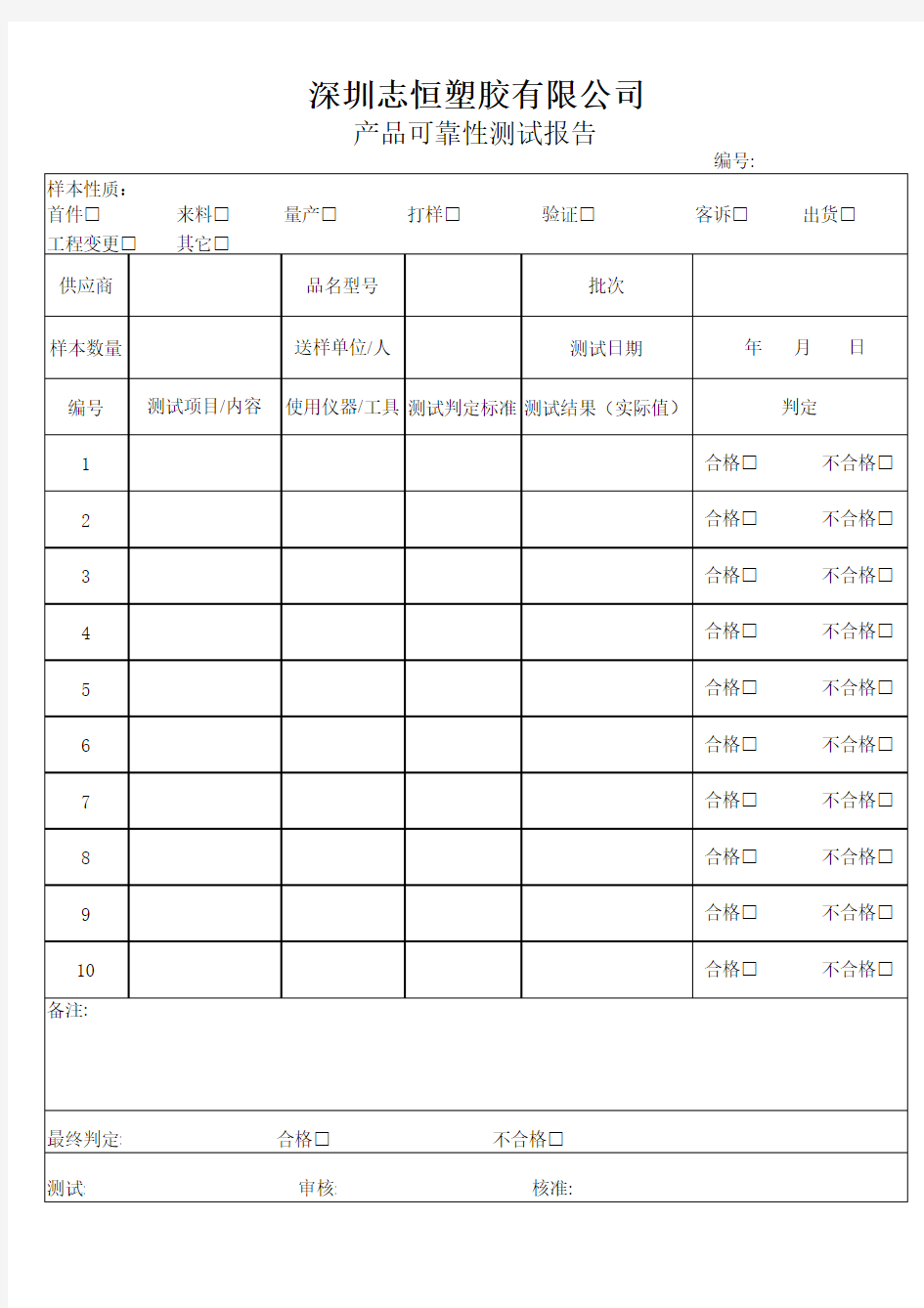 产品寿命可靠性测试报告012