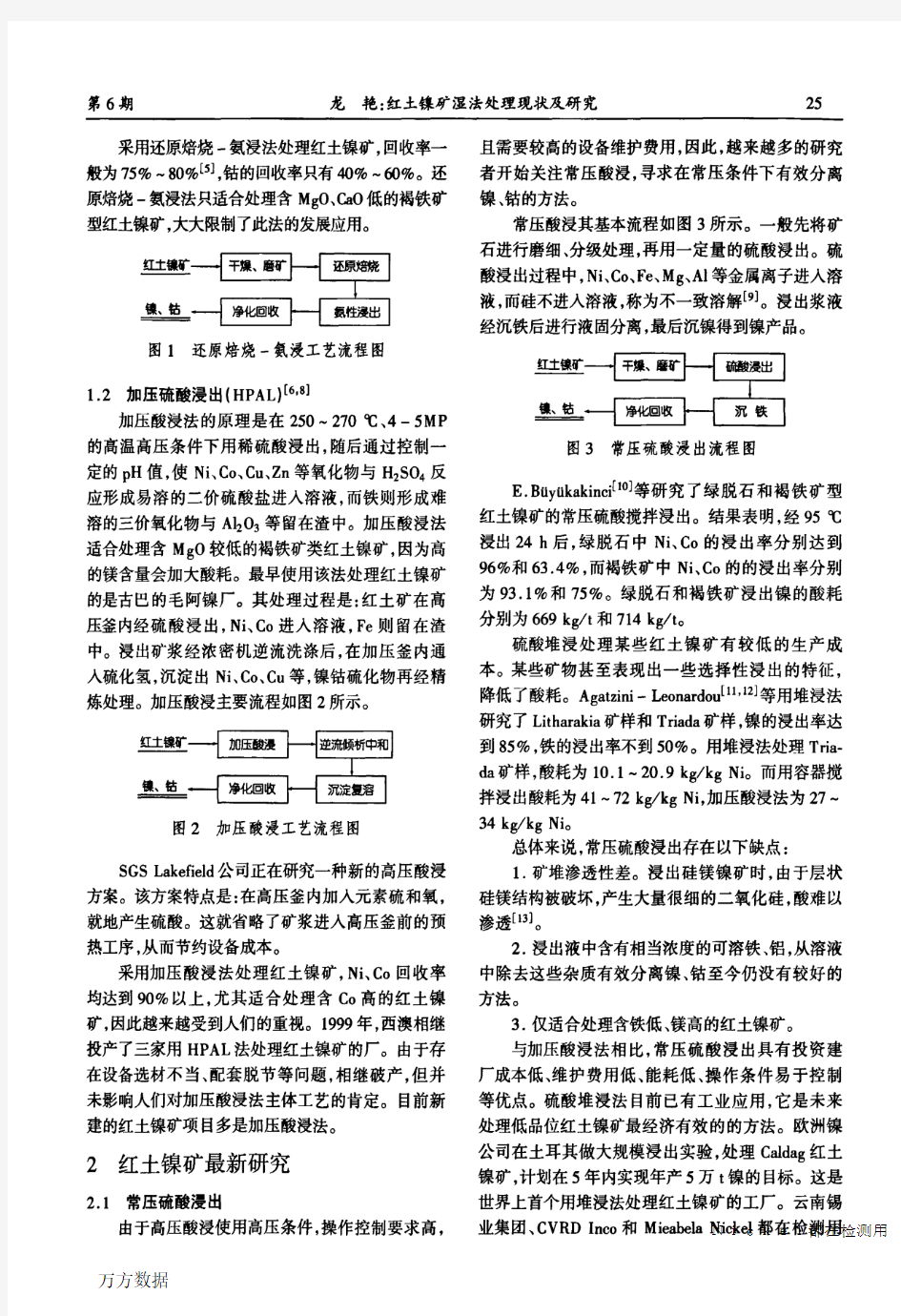 红土镍矿湿法处理现状及研究