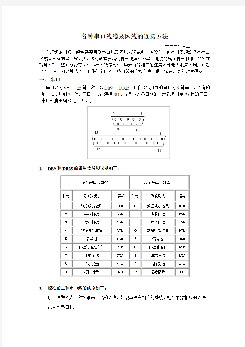 常用串口线缆及网线的连接方法