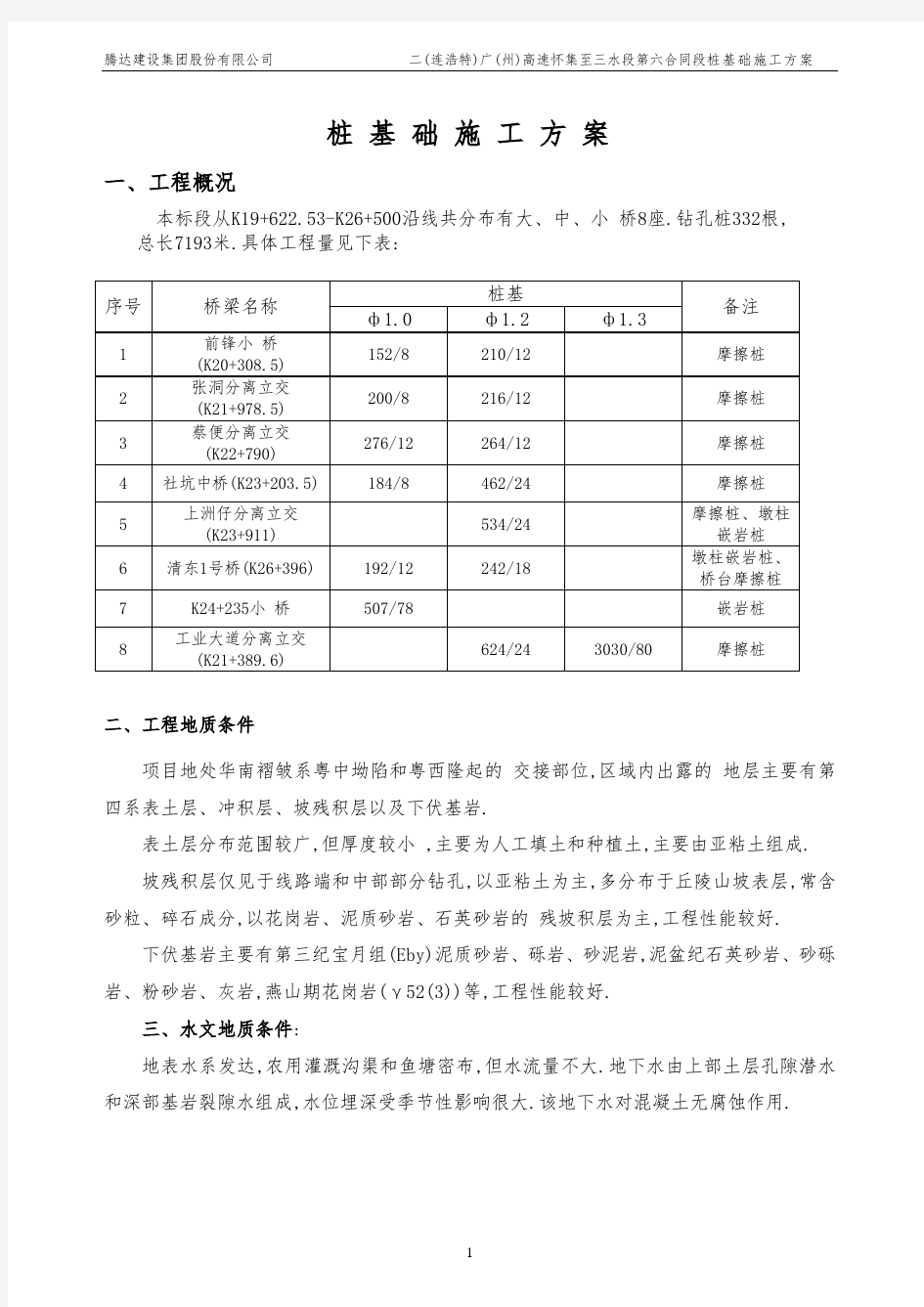 桩柱式桥台桩基础施工方案[优秀工程方案]