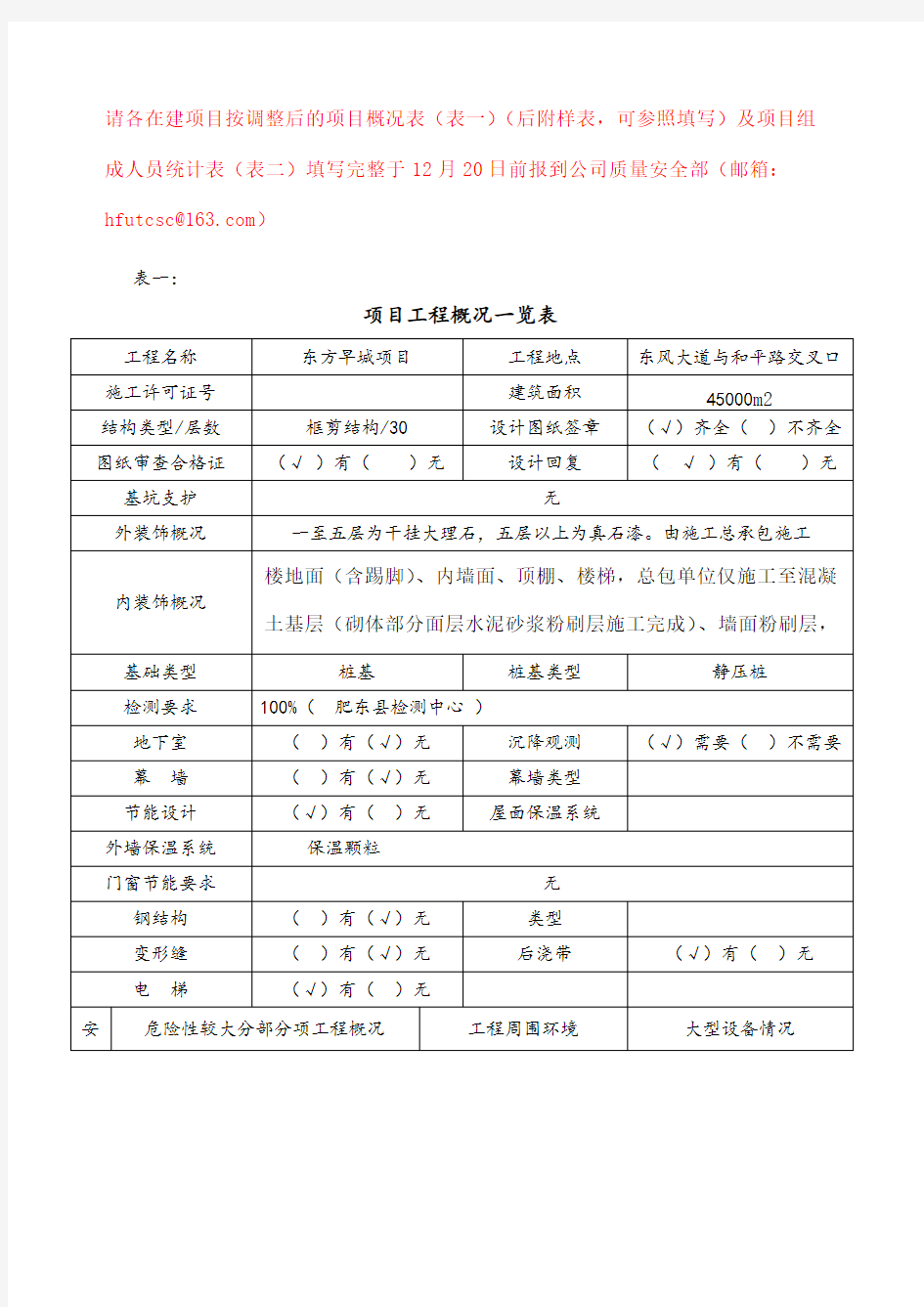 项目概况表样表