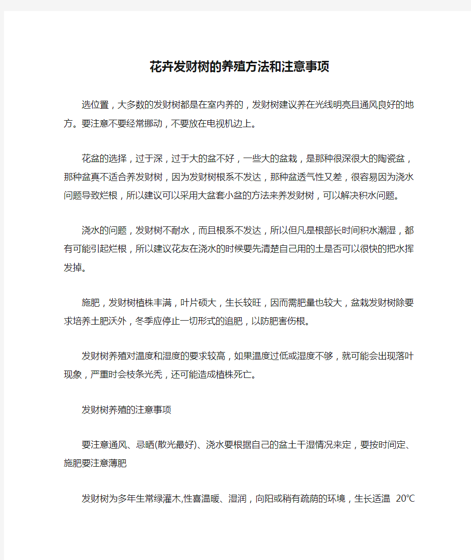 花卉发财树的养殖方法和注意事项