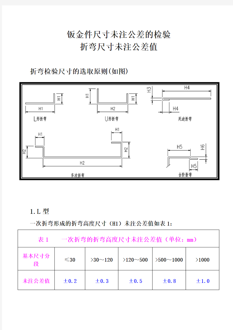 折弯尺寸未注公差值