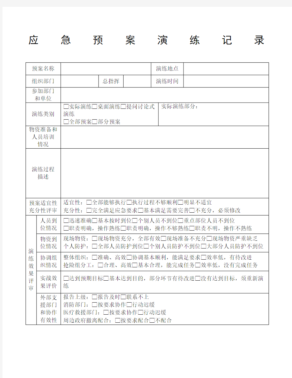 特种设备应急预案演练记录