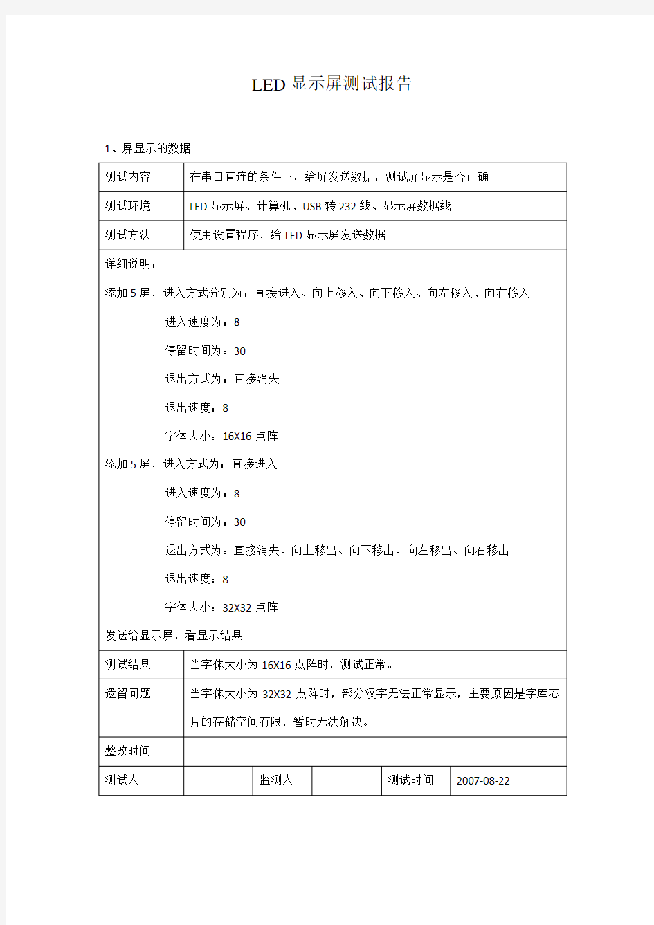 Led显示屏测试报告