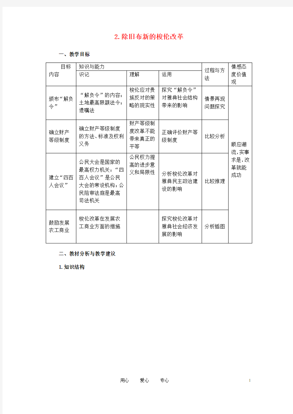 高中历史《除旧布新的梭伦改革》教案6 新人教版选修1