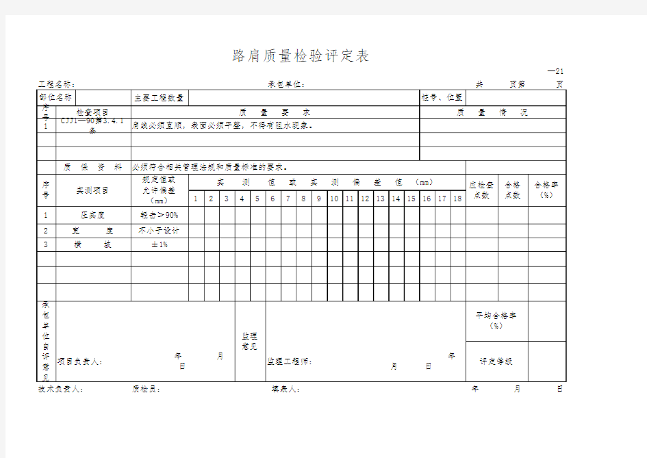 路肩质量检验评定表