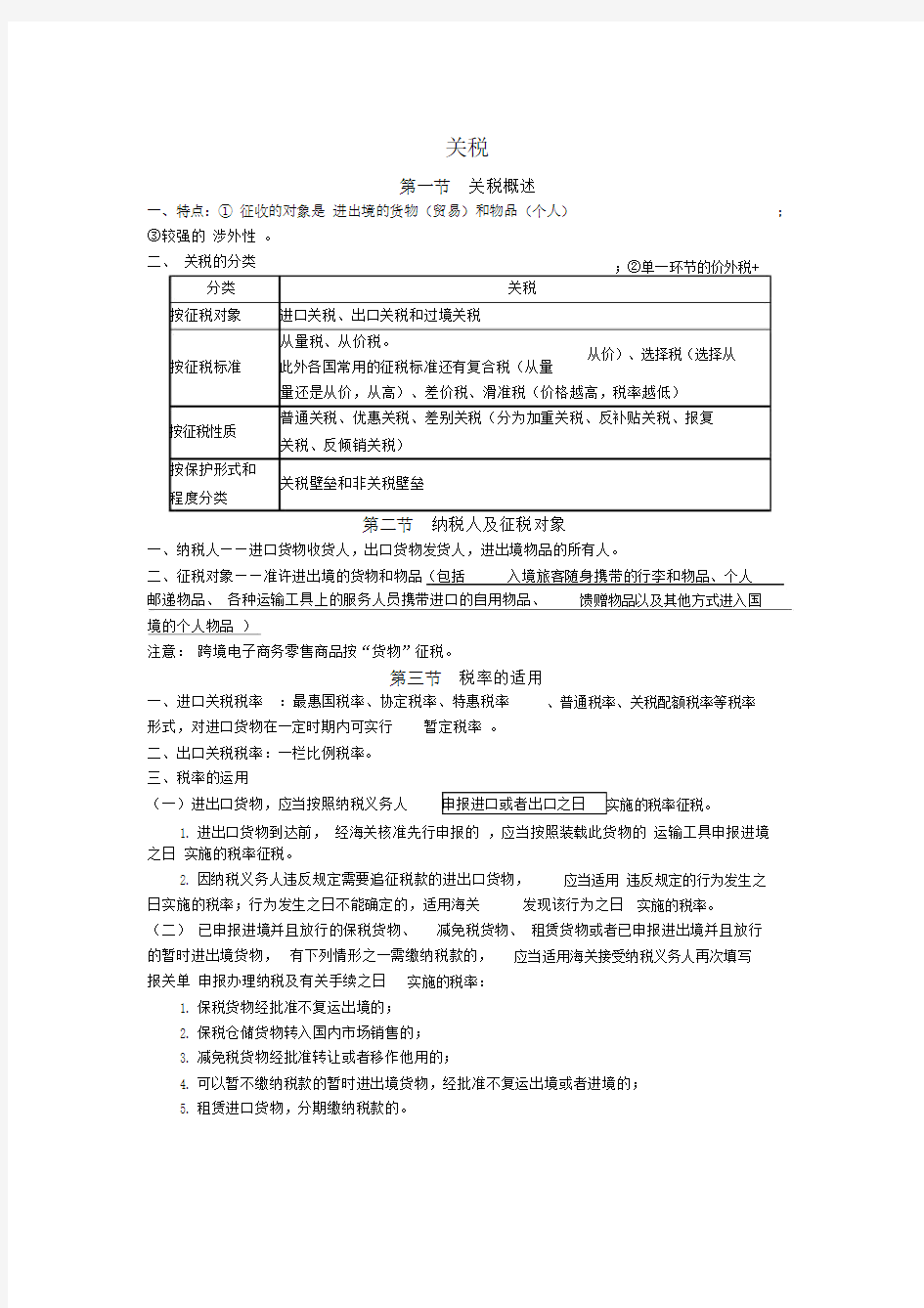 关税知识点总结