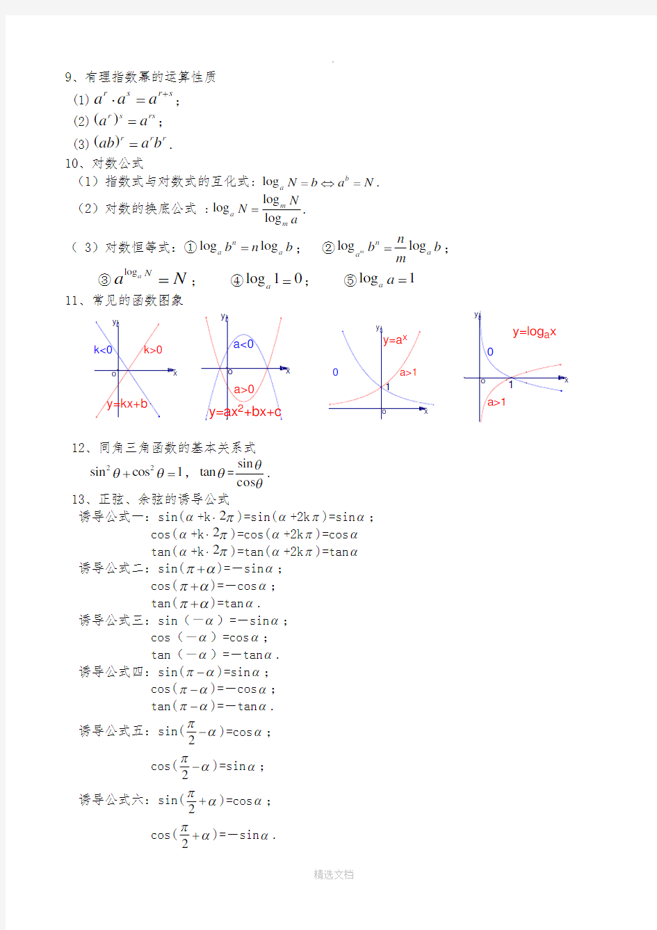 高中文科数学公式大全(精华版)92215