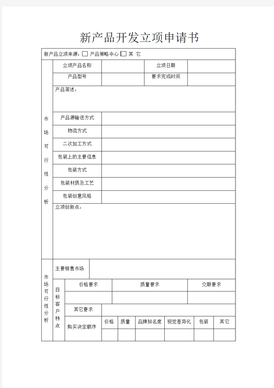 新产品开发立项申请书