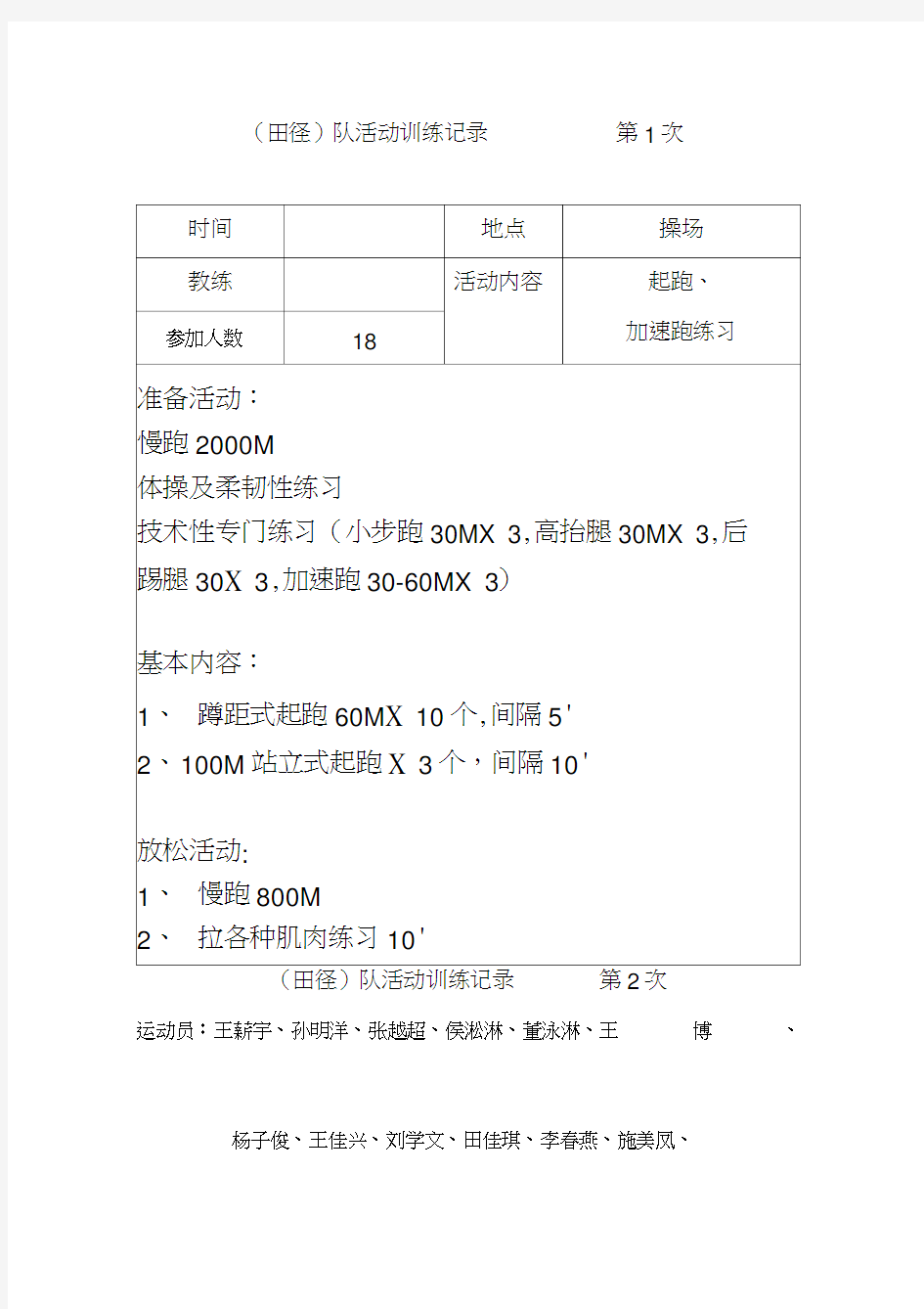 田径训练记录