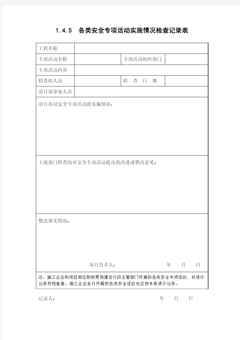 1.4.5  各类安全专项活动实施情况检查记录表