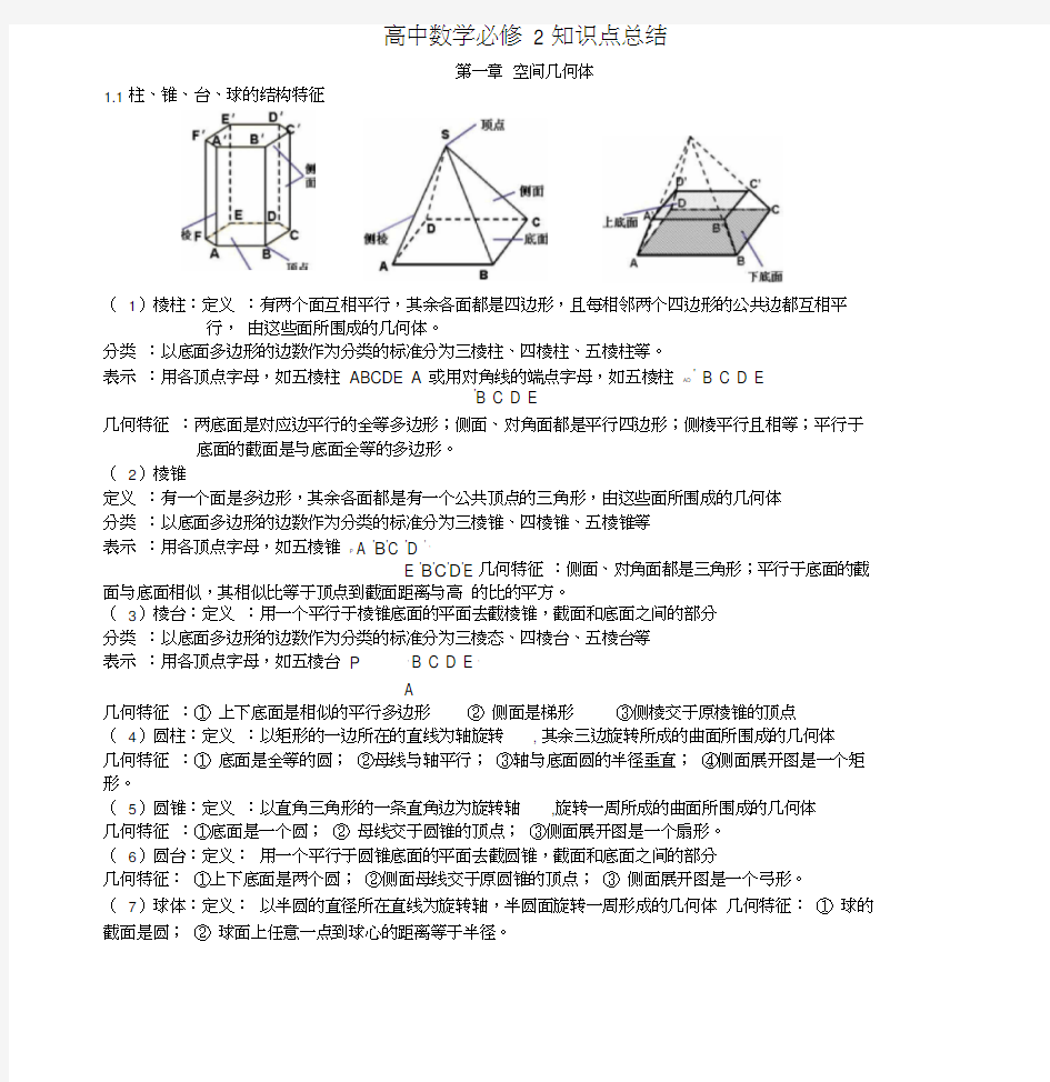 新人教版高中数学必修2知识点总结