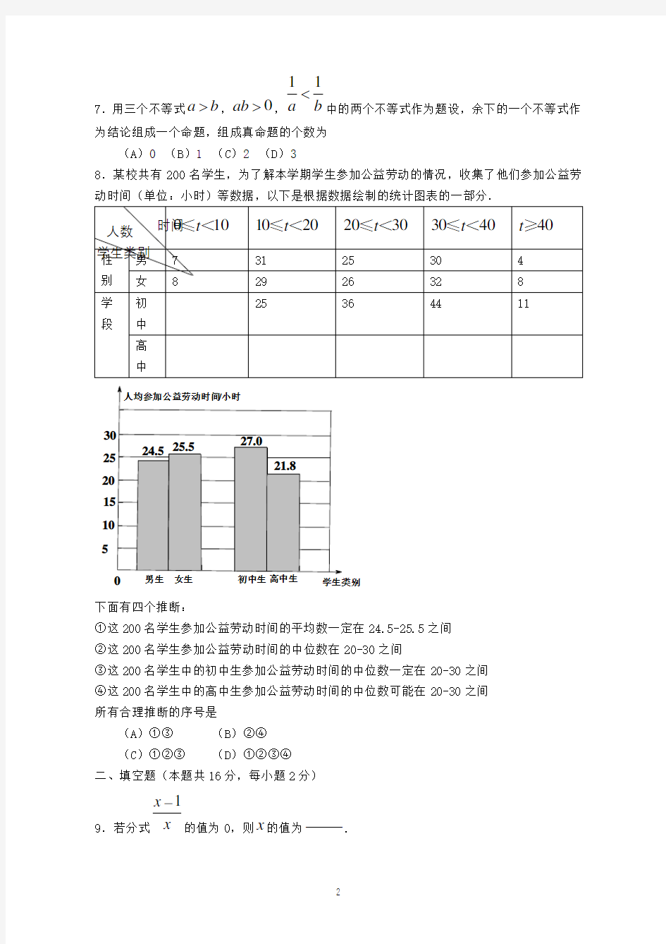 2019年北京市中考数学试题 含答案