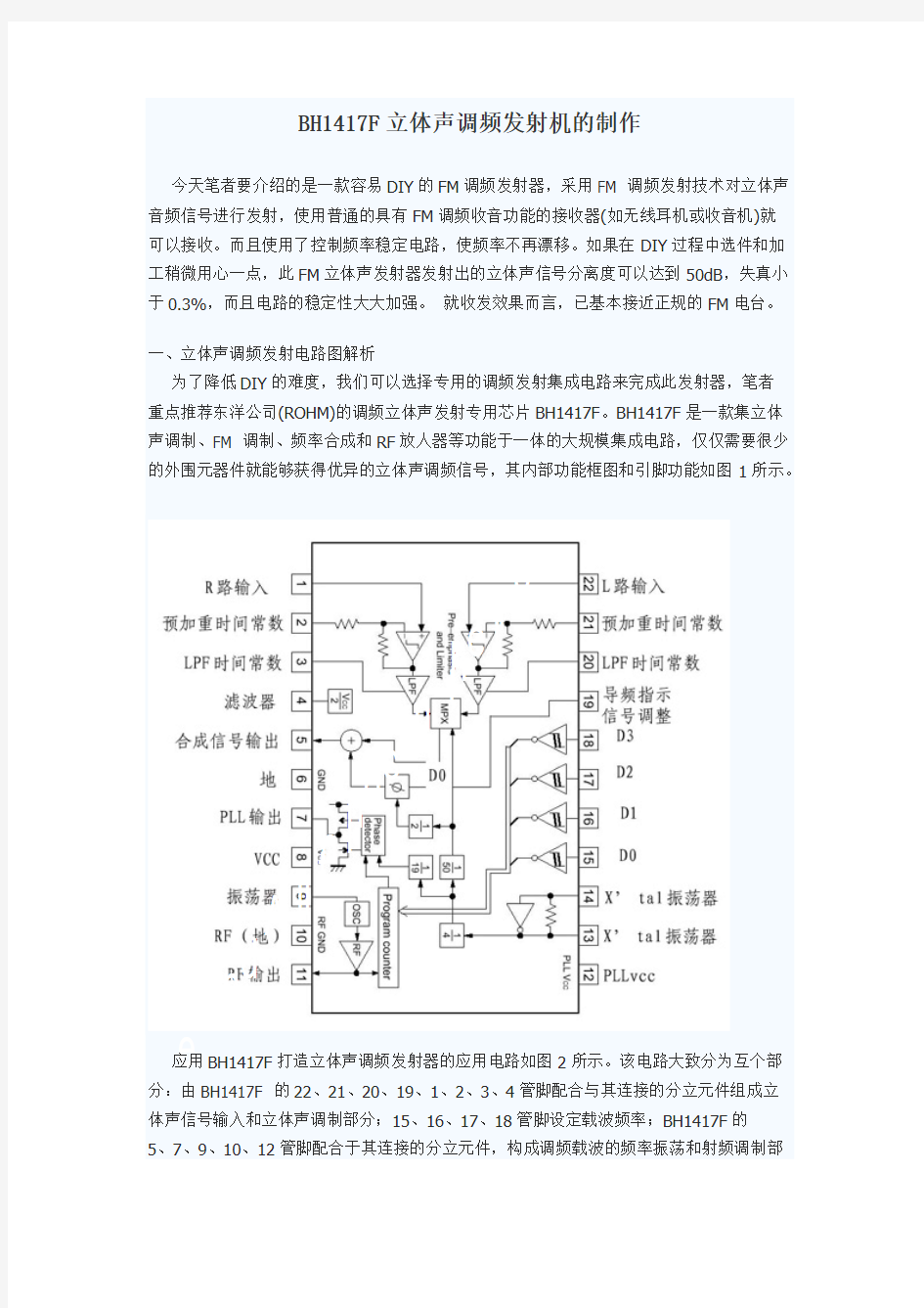 BH1417F立体声调频发射机的制作