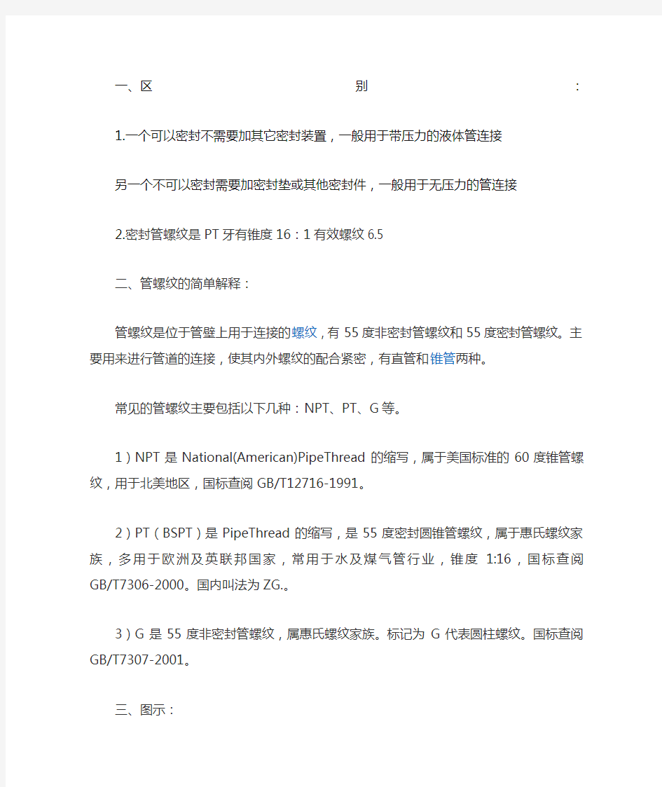 度密封管螺纹和非密封管螺纹的区别