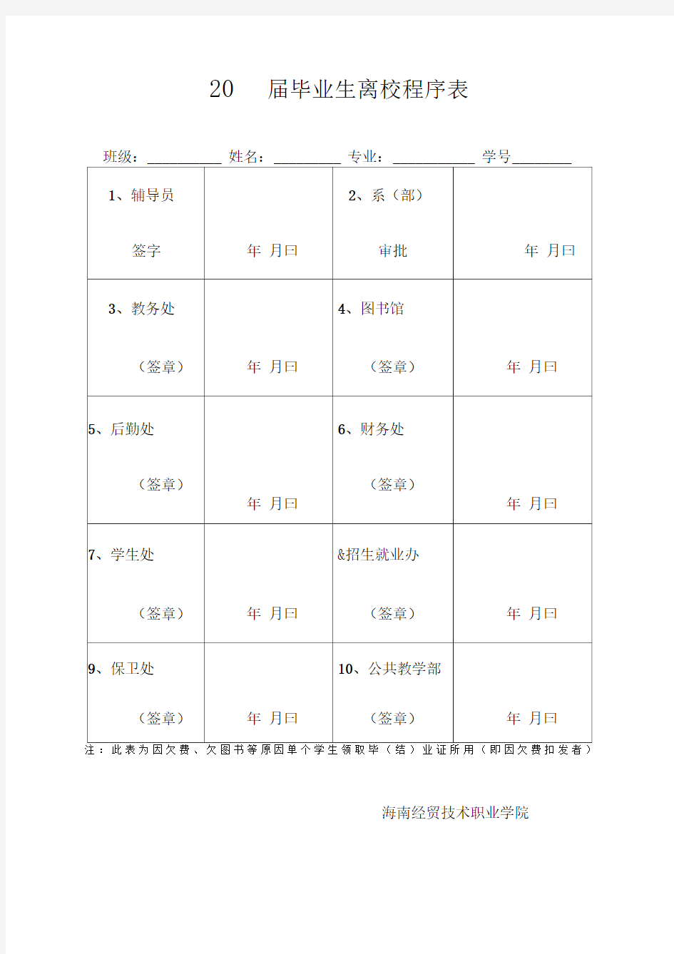 毕业生离校程序表