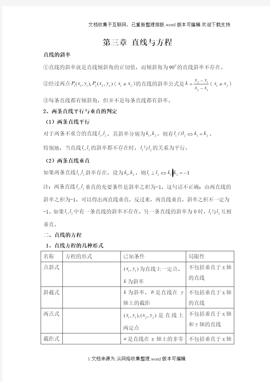 必修2-直线与方程知识点归纳总结