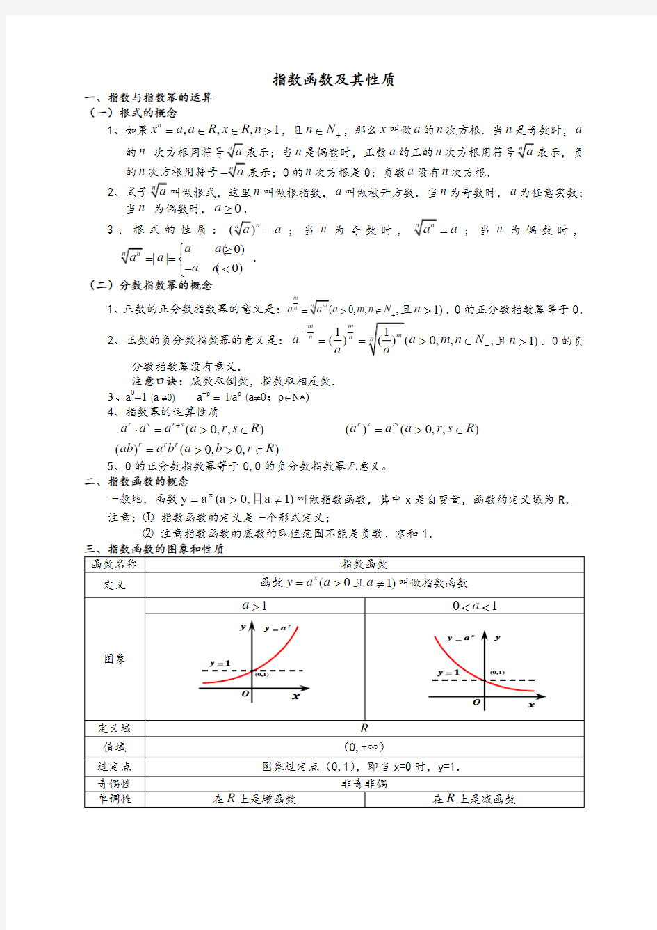 基本初等函数知识点及函数的基本性质