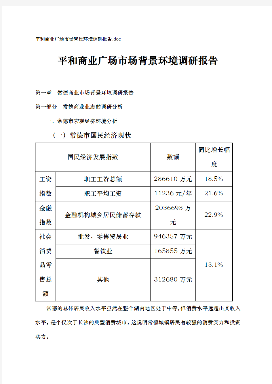 某商业广场市场背景环境调研分析总结