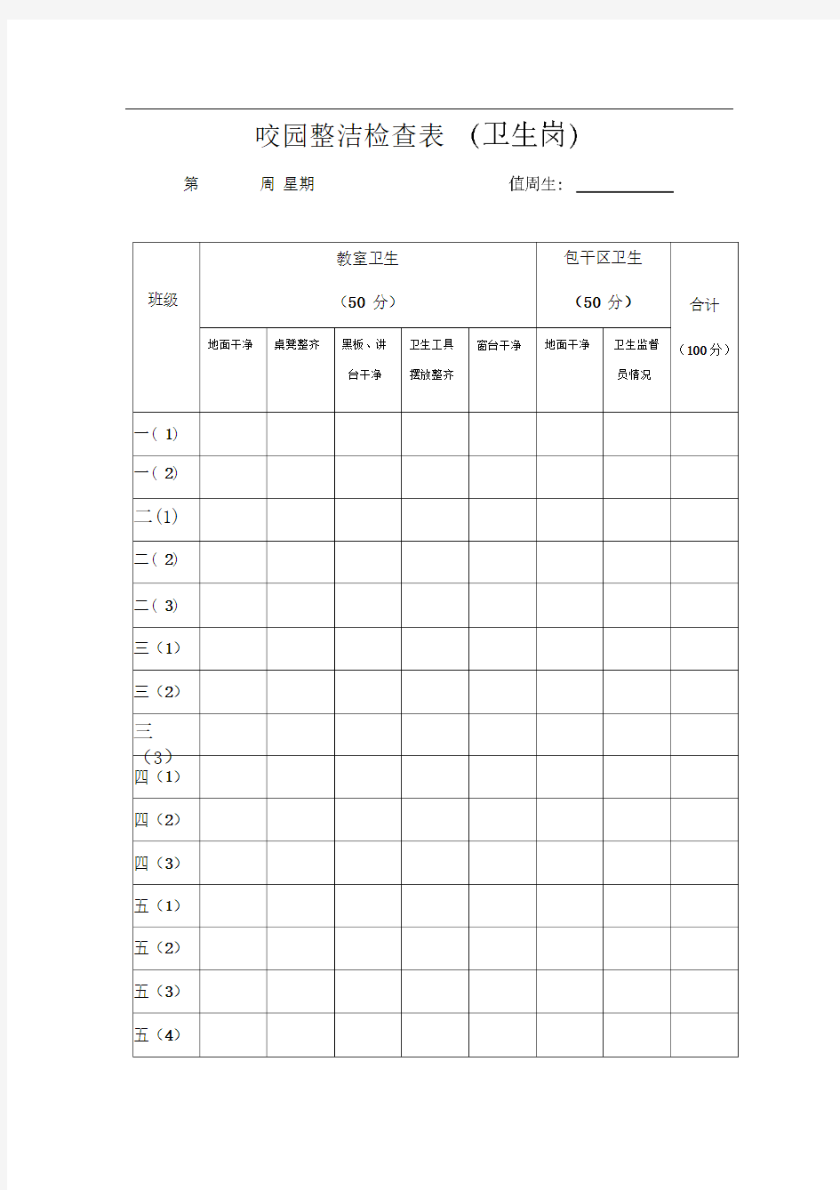 小学学校纪律、卫生检查表