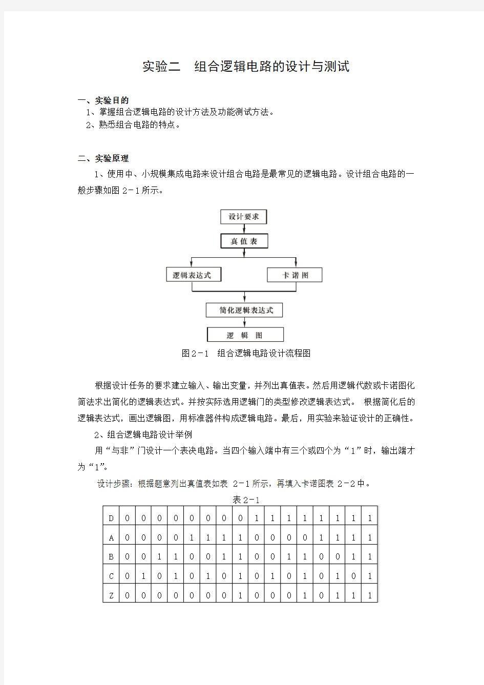 实验二 组合逻辑电路的设计与测试