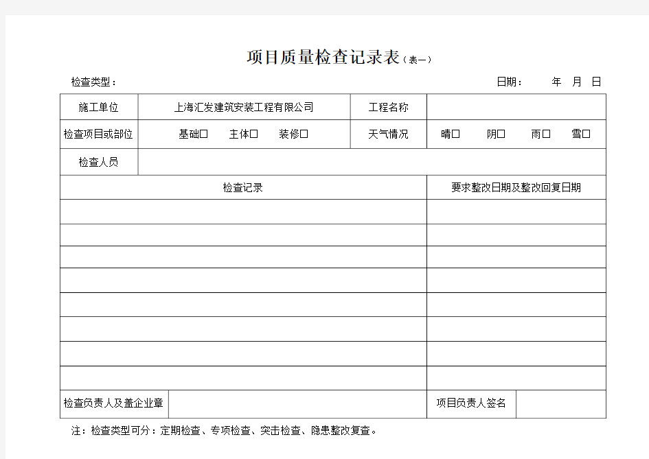 项目质量检查表