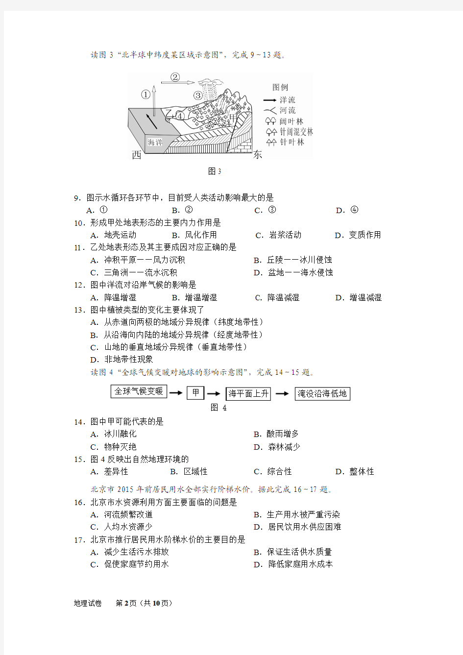 2012年北京市夏季普通高中会考地理试题