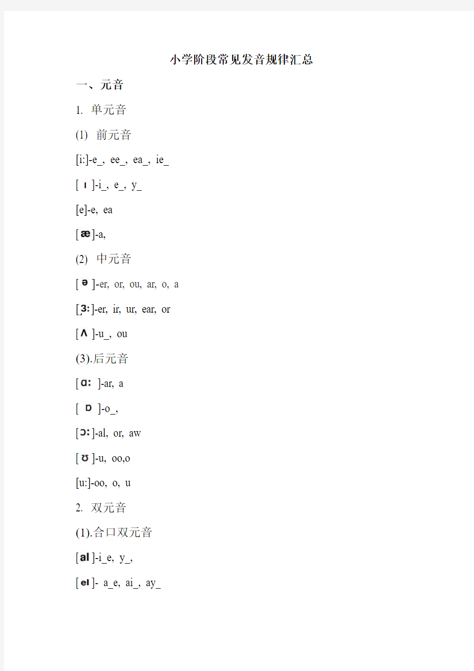 小学阶段常见发音规律总结