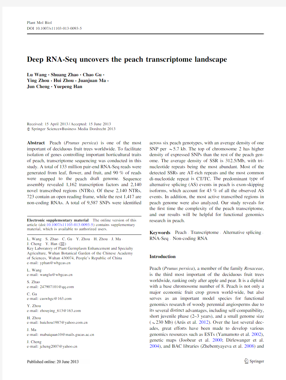 Deep RNA-Seq uncovers the peach transcriptome landscape