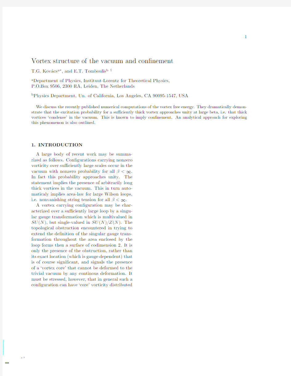 Vortex structure of the vacuum and confinement