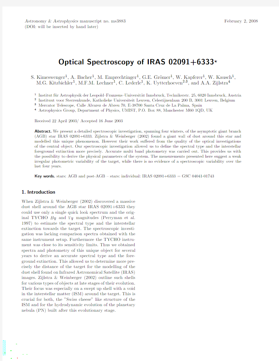 Optical Spectroscopy of IRAS 02091+6333